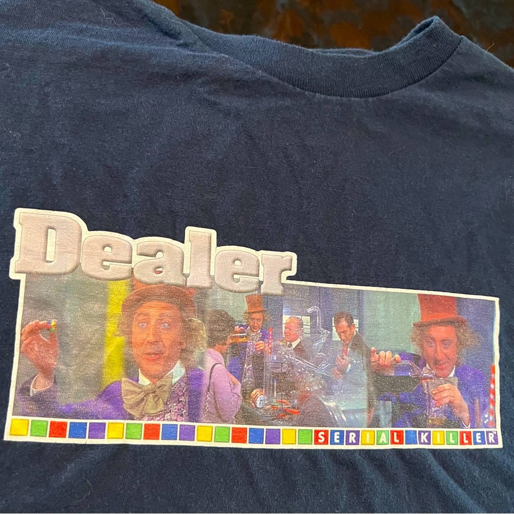 DEALER Willie Wonka Serial Killer Y2K Vintage T-shirt Navy Cotton Mens XL